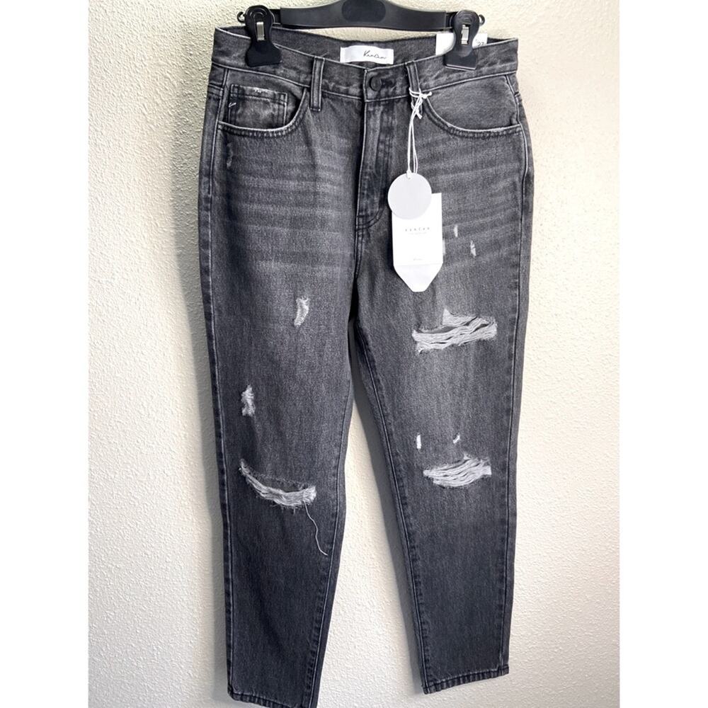 NWT KanCan Women Gray 100% Cotton Mom Style Vici Distressed Jeans Sz  7/27